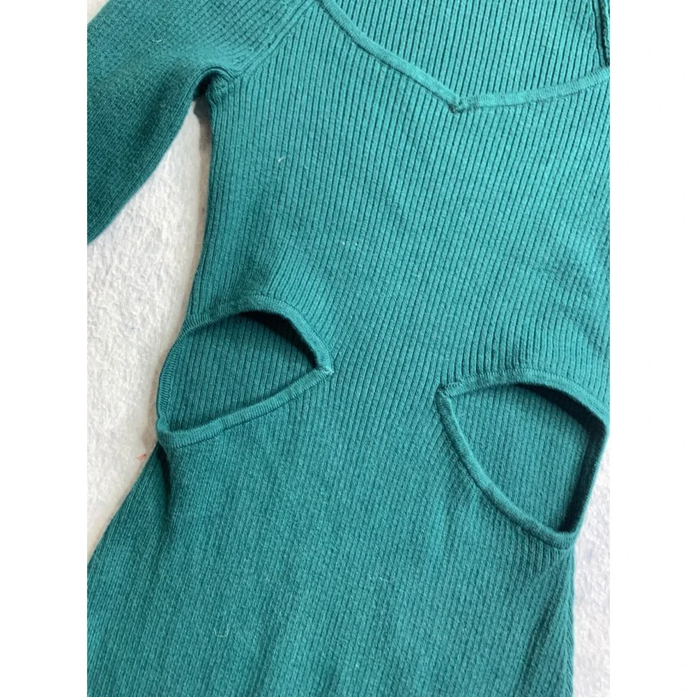 Abercrombie Fitch Ribbed Cutout Long‎ Sleeve sweater Dress Green XSP